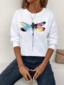 SHEIN LUNE 女款休閒蜻蜓印花運動衫 - 白色 - 查看 4