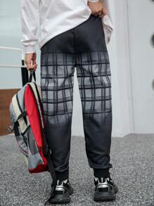 American Plaid Design Boys Vintage Loose Fit Casual Gradient Plaid Pants - Black and White - View 7