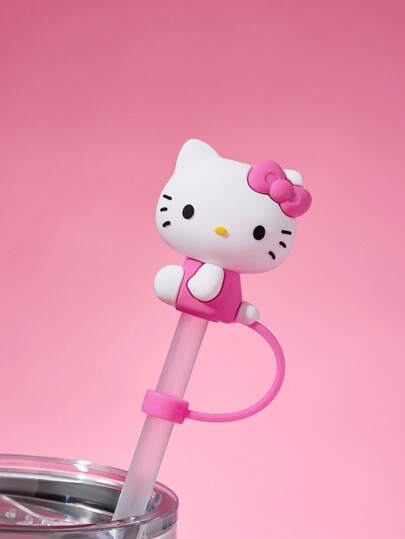 HELLO KITTY AND FRIENDS | SHEIN 1 个 3D 猫咪蝴蝶结硅胶吸管套（不含吸管），情人节