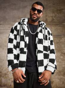 Manfinity Roughcore Áo khoác nam dài tay in họa tiết kẻ caro cỡ lớn thời trang cho mùa thu đông - Đen và trắng - Xem 6
