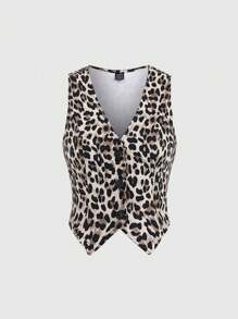 SHEIN Unity Canotta estiva da donna con scollo a V e stampa leopardata alla moda