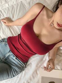 DAZY Women's Solid Color Padded Camisole Slim Fit Seamless Camisole For All Season, Workout