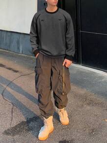 DAZY Men's Casual Letter Printed Raglan Sleeve Long Sleeve Loose Sweatshirt, Spring Autumn - Black - View 3