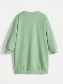 SHEIN Toddler Girls' Basic Oversized Round Neck Long Sleeve Sweatshirt - Mint Green - View 2