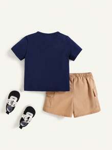 Cozy Pixies 2pcs/Set Baby Boy Cartoon Shark Pattern Colorblock Short Sleeve T-Shirt And Cargo Shorts Set - Multicolor - View 2