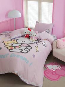 HELLO KITTY AND FRIENDS | SHEIN Juego de funda de edredón impresa con diseño de gato de doble cara