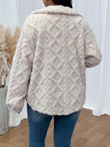 SHEIN Frenchy Áo khoác có họa tiết nhăn nheo dành cho nữ Plus Size - Màu be - Xem 2