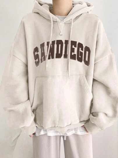 DAZY 女士保暖连帽卫衣，休闲字母印花套头连帽衫，秋冬