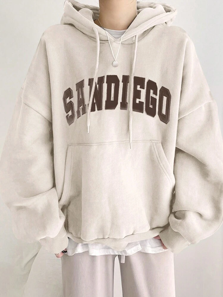 Thermal Lined Hooded Sweatshirt For Women, Casual Letter Print Pullover Hoodie, Autumn/Winter