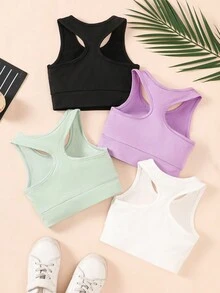 SHEIN 4 件套少女针织纯色圆领短款休闲背心运动服套装 - 彩色 - 查看 2