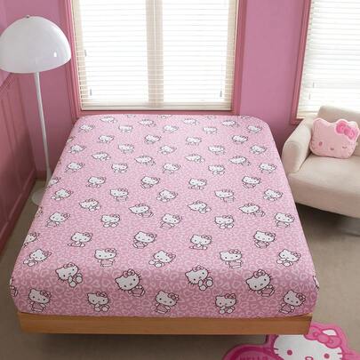 HELLO KITTY AND FRIENDS | SHEIN 宿舍用 Kitty 卡通图案卧室床单