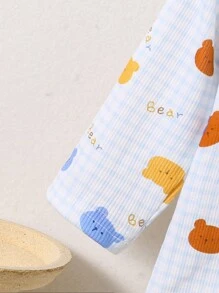 2pcs Casual Baby Boy Full Print Bear Graphic Long Sleeve Cardigan And Pants Lounge Set - Multicolor - View 3