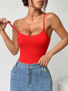 SHEIN EZwear 针织无袖露背紧身衣 - 紅色 - 查看 5