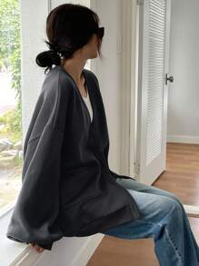 DAZY Women's Casual Loose Front Open Fleece Hooded Sweatshirt, Autumn/Winter,Fall Women Clothes Jacket - Dark Grey - View 6