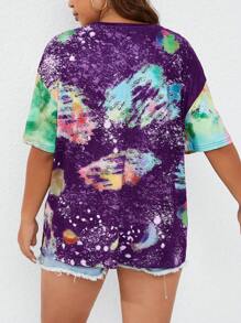 SHEIN LUNE Áo thun in chữ tay ngắn cổ tròn cỡ lớn, trang phục thường ngày - Màu tím - Xem 2