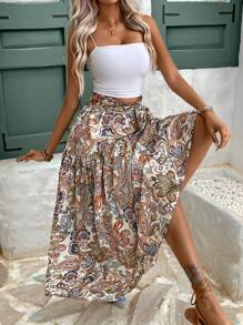 SHEIN Frenchy Bohemian Style Printed Beach Skirt,Old Money,Simple,Bow Tie