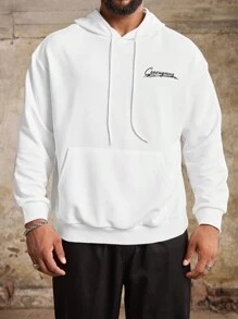 Manfinity Roughcore Plus Size Men's Letter Print Pouch Pocket Pullover Hoodie - White - View 5