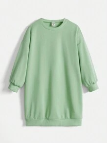 SHEIN Toddler Girls' Basic Oversized Round Neck Long Sleeve Sweatshirt - Mint Green - View 1