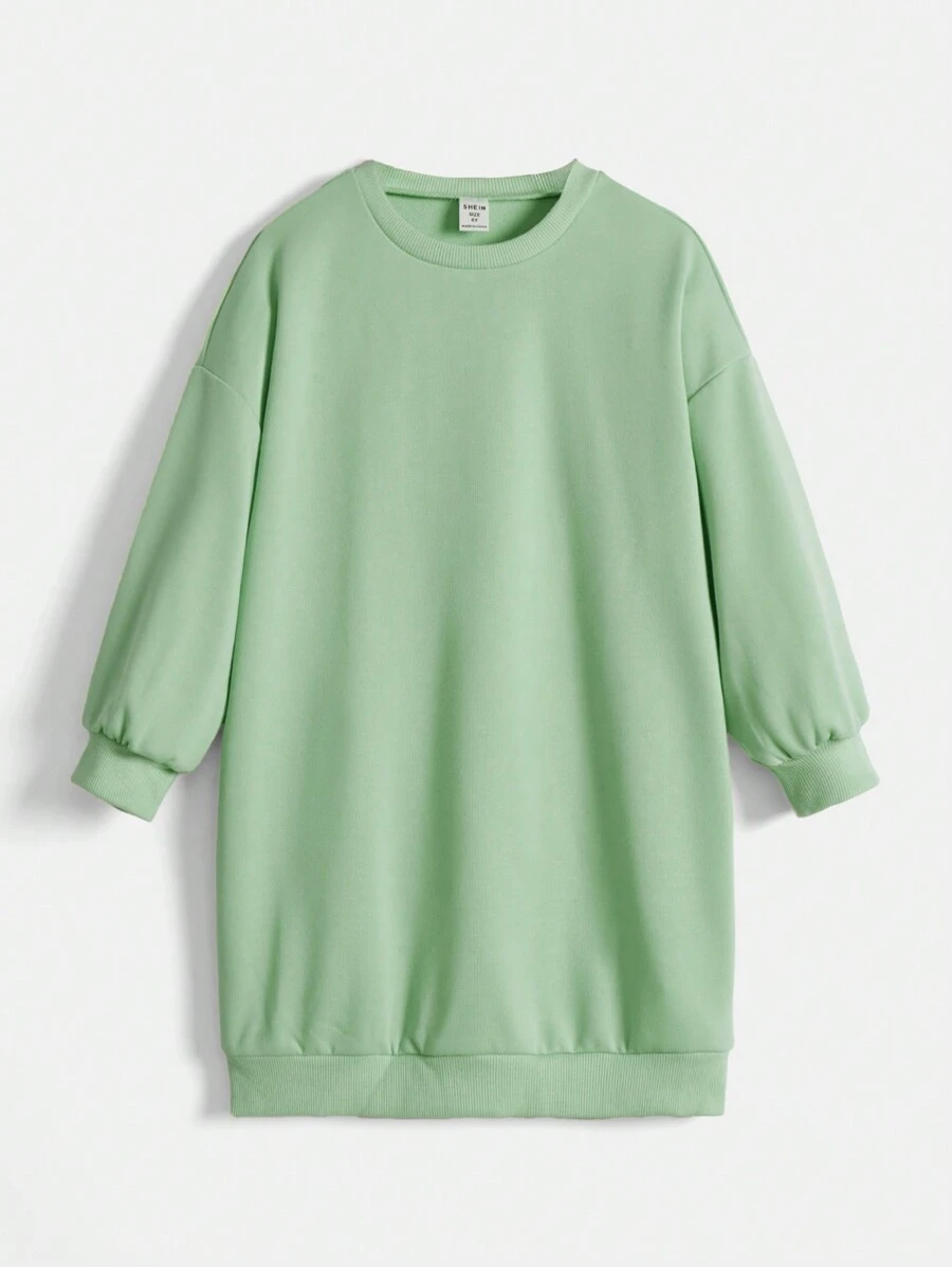 SHEIN Toddler Girls' Basic Oversized Round Neck Long Sleeve Sweatshirt - Mint Green - View 1