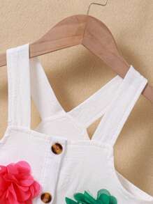 SHEIN Váy chữ A không tay in hình kem nhiều màu cho bé gái, mùa xuân và mùa hè - trắng - Xem 3