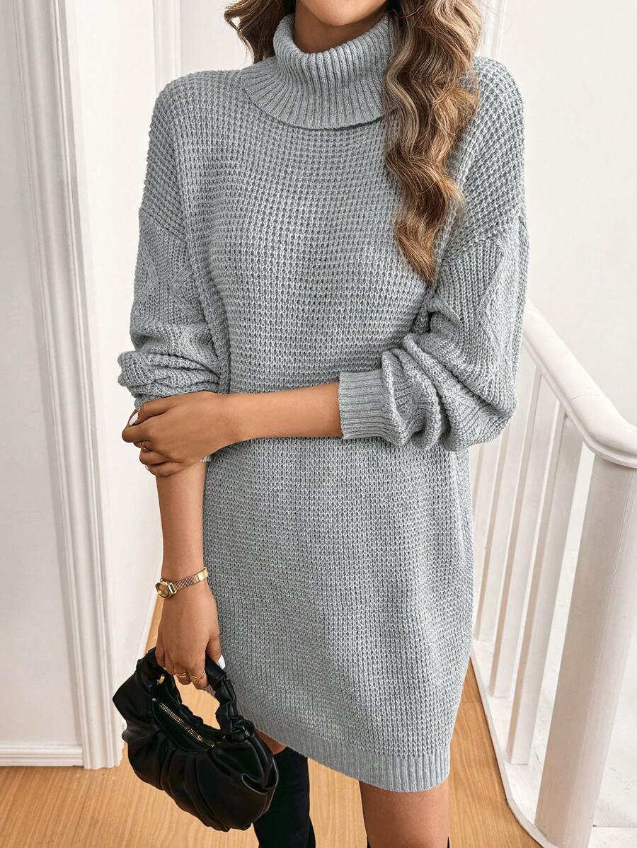 SHEIN LUNE Women's Long Sleeve Turtleneck Sweater Dress - Light Grey - View 1