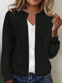 EMERY ROSE Sudadera con capucha con cordón y hombro caído en color sólido