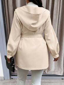 Calvaya Plus Size Hooded Drawstring Waist Long Sleeve Elegant Outerwear - Apricot - View 2