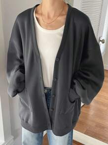 DAZY Women's Casual Loose Front Open Fleece Hooded Sweatshirt, Autumn/Winter,Fall Women Clothes Jacket - Dark Grey - View 7