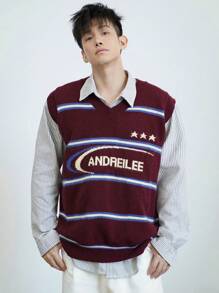DAZY Men's Summer Letter Knit Vest Fall,Winter - Burgundy - View 6