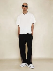 SUMWON 拼色阔腿运动慢跑裤运动裤高性能运动训练锻炼裤抽绳腰部舒适街头服饰家居服秋冬 - 黑色 - 查看 3