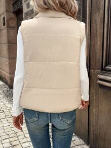 SHEIN LUNE Áo khoác vest đệm cho nữ có lớp lót rộng, cổ đứng và khóa kéo mở phía trước - Màu be - Xem 2