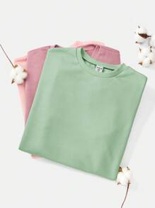 SHEIN Toddler Girls' Basic Oversized Round Neck Long Sleeve Sweatshirt - Mint Green - View 12