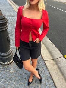 Forever 21 夏季、秋季和冬季女装红色长袖/万圣节女装/可爱/早午餐女装/修身/下摆宽松/返校节/开学季/纯色/方领/商务休闲/亚麻/约会之夜/基础款/单身派对/秋季婚礼宾客/衬衫/上衣 - 白色 - 查看 6