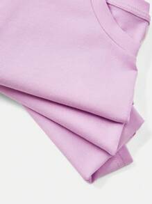 SHEIN Toddler Girls Cotton Drop Shoulder Top & Cycling Shorts Set - Lilac Purple - View 16