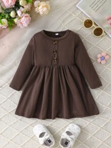 3pcs Baby Girls' Floral Print & Solid Color Long Sleeve Dress, Casual Outdoor Wear For Spring/Fall