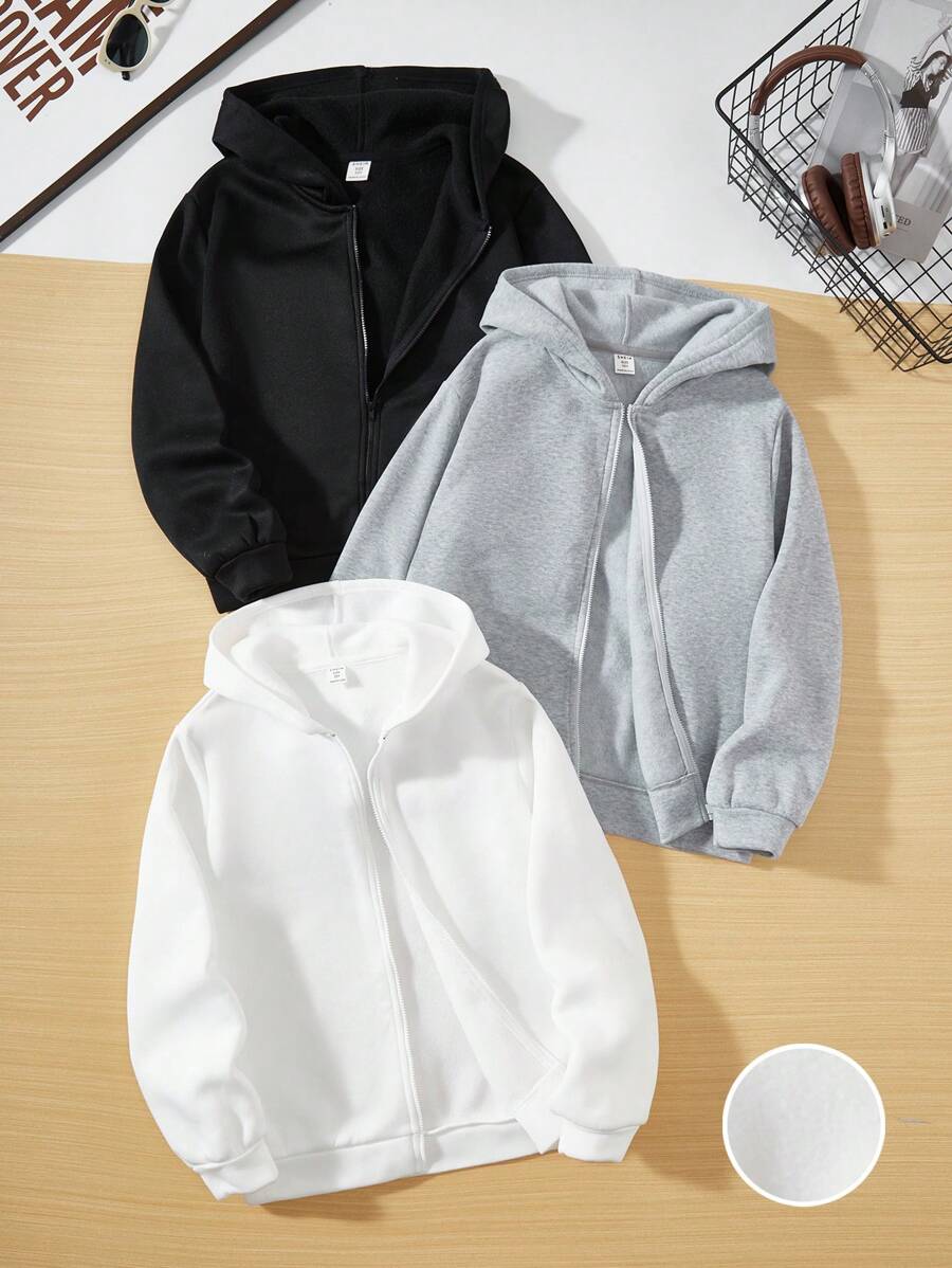 SHEIN Tween-Jungen 3-teiliges Kapuzenpullover-Set, passendes Lässig Outfit für Herbst und Winter - Verschiedenfarbig - Übersicht 1