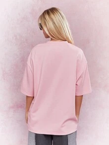 MISSGUIDED Áo phông in họa tiết "London" cỡ lớn thả vai - Hồng - Xem 2