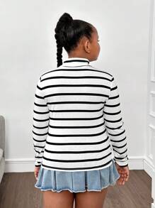 SHEIN Tween Girls Extended Size Basic Casual Ribbed Turtleneck Long Sleeve T-Shirt