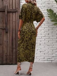 Breezaya Women's Summer Allover Print Bat-Sleeve Single-Breasted Split-Hem Long Shirt Dress