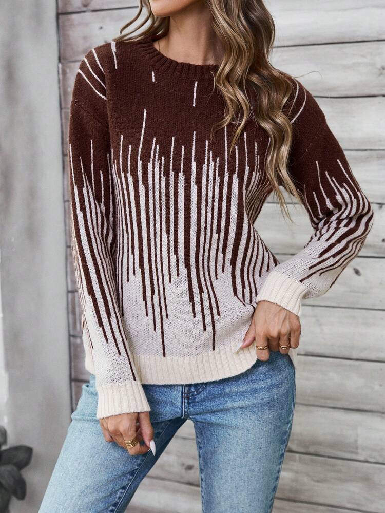 Women's Long Sleeve Crew Neck Jacquard Sweater
