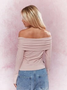 MISSGUIDED Ruched Off-Shoulder Long Sleeves Bardot Top