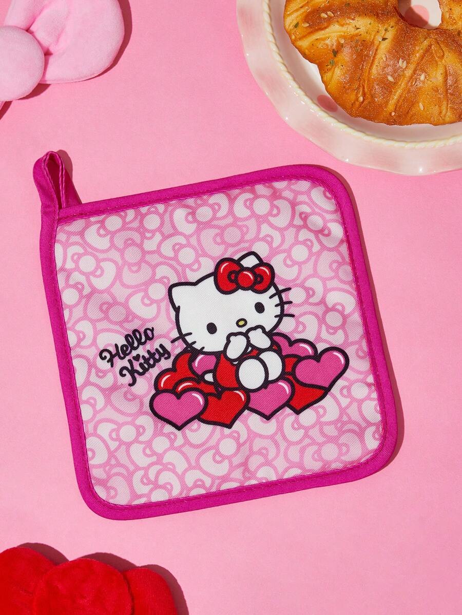 HELLO KITTY AND FRIENDS | SHEIN Maldives & Trilu Chip Print Heat Resistant Kitchen Baking Accessories, Choose From Gloves Or Pot Holders, Oven-Friendly, Thick Pad Insulation - Red - View 1