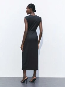 Maija Women's Abstract Oil Painting Round Neck Sleeveless Simple Casual Dress - Black - View 5