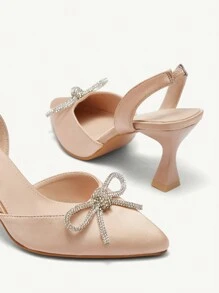 CUCCOO CHICEST Women Shoes Fashion Champagne Color Back Strap Rhinestone Bow High Heel Shoes Commuting Date Party Wedding Vacation Spring Shoes Spring Break Easter Prom Heels - Champagne - View 9