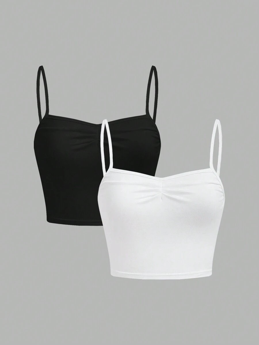 SHEIN SXY 2 Packs Basic Sexy Casual Elegant Sweetheart Neck Sleeveless Navel-Exposed Pleated Corset Camisole