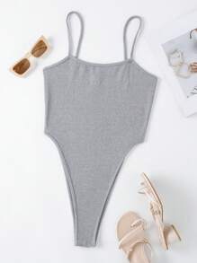 INAWLY Women's Solid Color Sleeveless Bodysuit, Sports Style, Summer