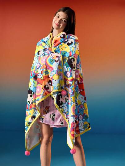 THE POWERPUFF GIRLS X SHEIN Manta de cama suave y cómoda con patrón de figuras de dibujos animados lindo