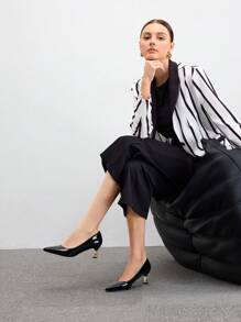 CUCCOO BIZCHIC Women's Black Mirrored PU Pointed-Toe Electroplated Low Heel Shoes Spring Shoes Spring Break Easter - Black - View 10