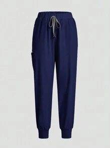 TaskEZ Conjunto de uniforme de pantalón y camisa de manga corta de un solo color, conjunto de batas - Azul - Ver 3