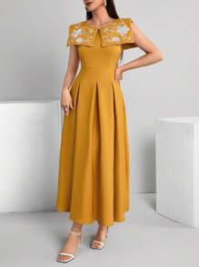 Modelyn 女性復古花紋夏季腰部收束連衣裙 - 黃色 - 查看 6